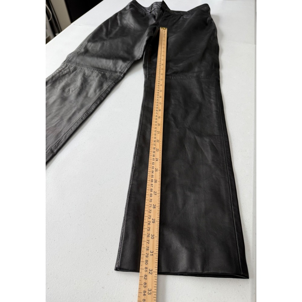 Vintage I.N.C. Leather Pants Womens 8 Black Genuine Leather Y2K Straight Leg - Picture 7 of 10